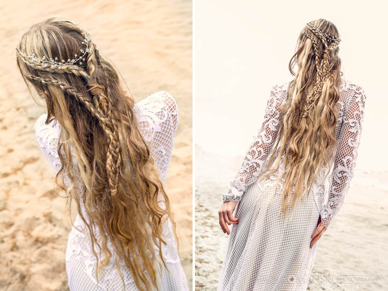 Rozpuszczone włosy na ślub w stylu boho.
